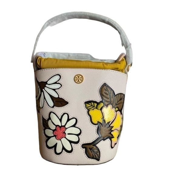 Tory Burch Robinson Bucket Bag Crossbody Purse Flower Appliqué NWT Leather - Picture 9 of 15